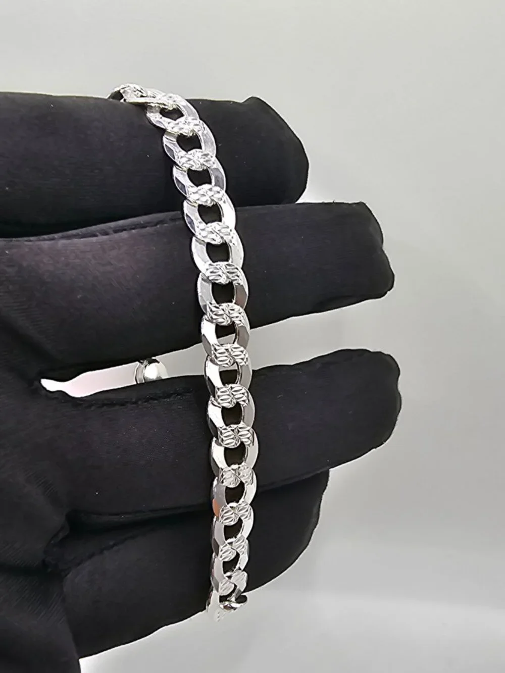 Sterling Silver 925 High Polished Diamond Cut Curb Bracelet 8.9mm 9 inches